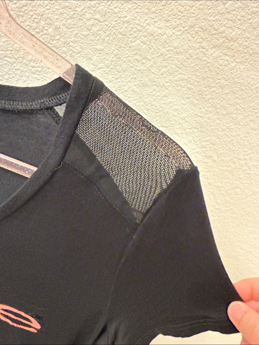 bebe Black V-Neck Tee with Metallic Rose Logo Script - Picture 8 of 8